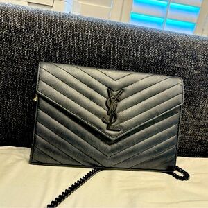 YSL Monogram Small Wallet on Chain in Grained Leather